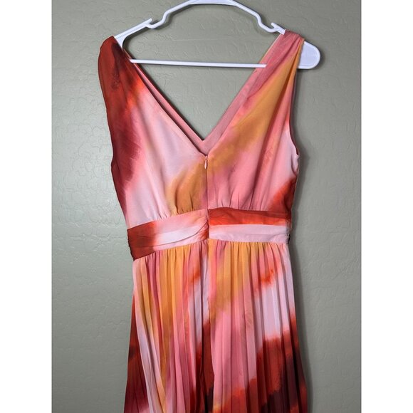 NWT Donna Morgan Women's Sleeveless Pleated Skirt Maxi Dress, Soft Creme/Rust 8 - Picture 5 of 9